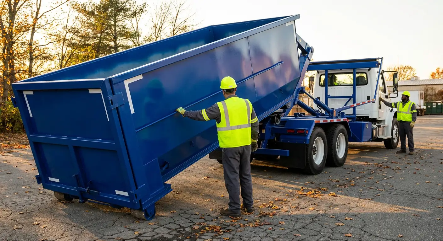 Commercial roll-off dumpster delivery truck in Fort Worth, TX