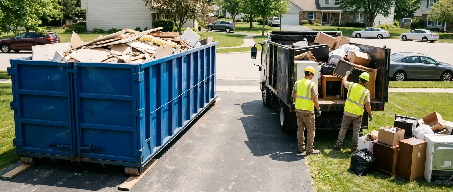 Dumpster rental versus junk removal service comparison showing capacity differences in Fort Worth, TX